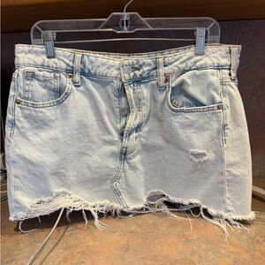 Denim mini skirt.